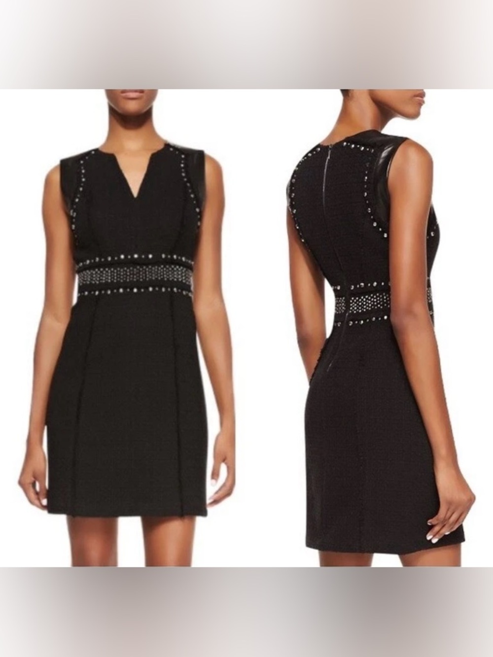 Rebecca Taylor Tweed Stud Leather Dress - Picture 2 of 6